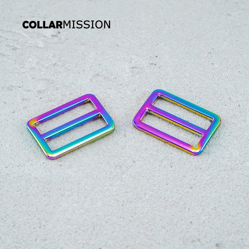 30mm Rectangce metal slider Tri-Glid outdoor backpack straps dog collar accessory Rainbow RZK30CH