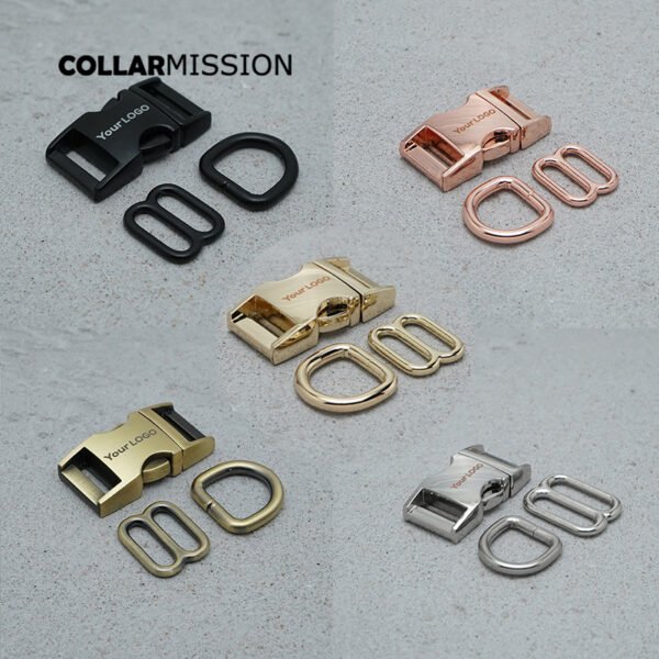 1set Premium 15mm Engraved Metal Buckle Adjustable D Ring DIY Dog Cat Collar Webbing Sewing Accessory in 8 Colors for Backpack