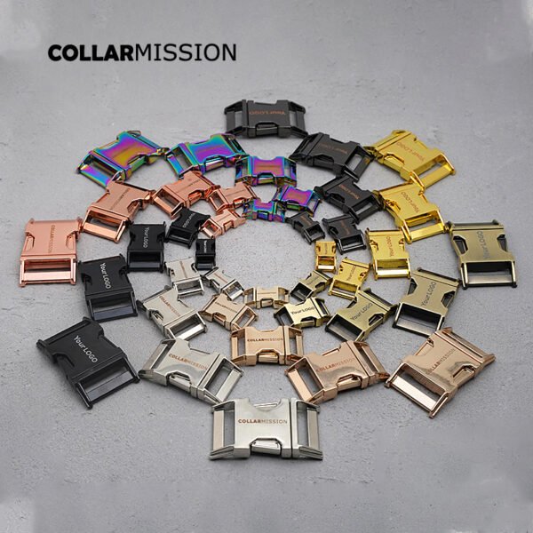 50pcs/lot Engraved metal colorful side release curved buckles durable plated buckle DIY dog collar accessories 8 colours  5 size