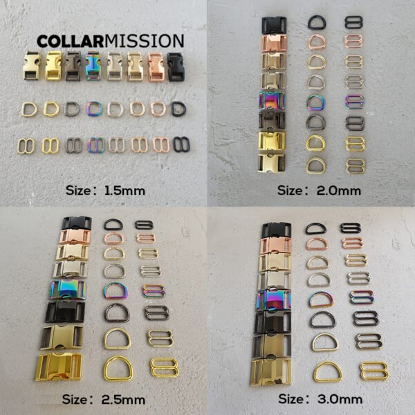 1 set (metal buckle+adjust buckle+D ring/set)for garment luggage backpack cat dog collar DIY accessory 8 Colours 5 sizes