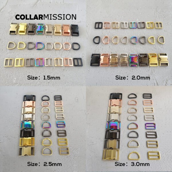 10set/lot (metal buckle+Tri-Glid+D ring)for garment luggage backpack cat dog collar DIY accessory 8 Colours 15mm to 30mm 5 sizes