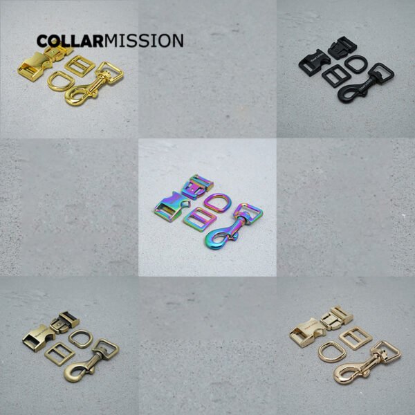 1set Engraved(metal buckle+adjust buckle+D ring+metal clasp/set)15mm DIY dog collar buckle parts 8 colours