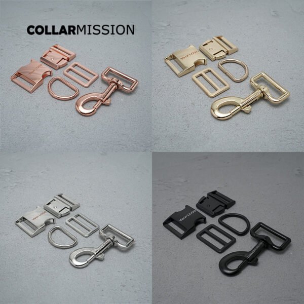1 set DIY Dog Collar Buckle Parts Set - Metal Adjustable Clasp D-Ring 30mm Engraved Design 8 Color Options