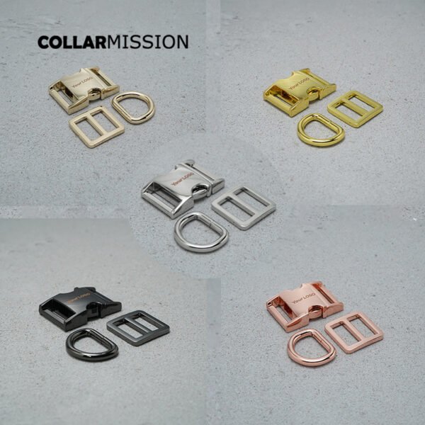 1 Set DIY Collar Accessories 20mm Metal Plated Buckle Tri-Glide D-Ring Ensemble in 8 Colors with Bag Webbing Engraving Included