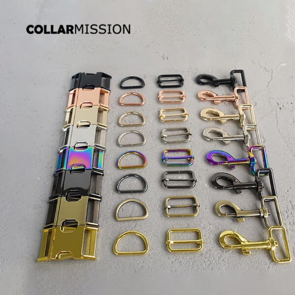 1set (metal buckle+adjust buckle+D ring+metal dog clasp/set)plated metal buckle diy dog collar parts 8 colours 5 sizes