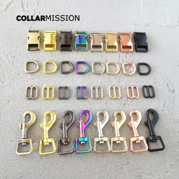 1set (metal buckle+adjust buckle+D ring+metal dog clasp/set) DIY dog collar 15mm webbing sewing accessory plated buckle 8 kind