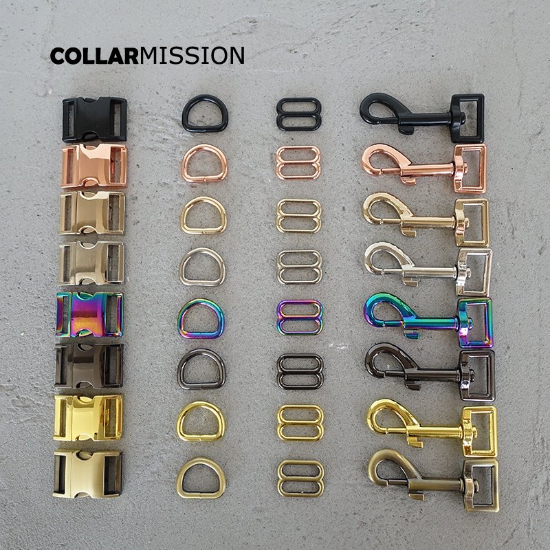 1set DIY Collar Kit 20mm Webbing Sewing Accessory Adjustable D-Ring Metal Dog Clasp with Plated Buckle - 8 Stylish Designs