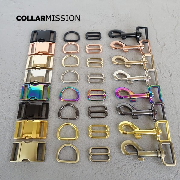 1set (metal buckle+adjust buckle+D ring+metal dog clasp/set) plated metal buckle DIY dog collar parts 8 colours 5 seze