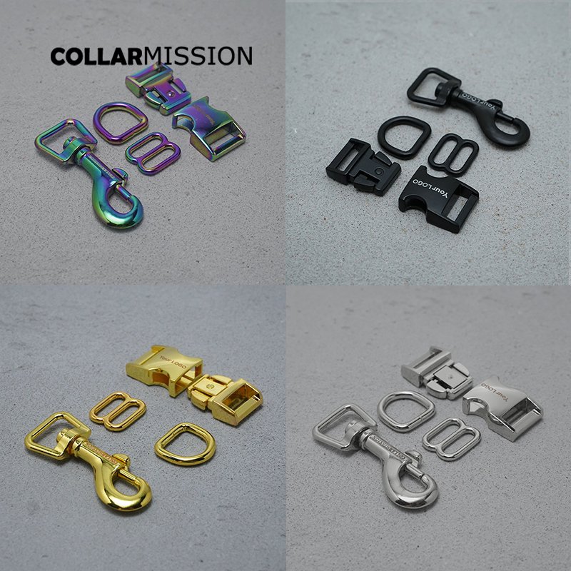 1set Engraved(metal buckle+adjust buckle+D ring+metal clasp/set) 15mm buckle DIY dog collar part 8 colours