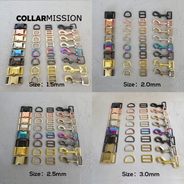 10set/lot (metal buckle+adjust buckle+D ring+metal dog clasp) Plated Metal Buckle Adjustable Clasp 8 Style Metal Pet Access Size